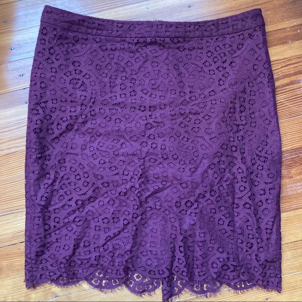 Dark Red LOFT Lace Pencil Skirt